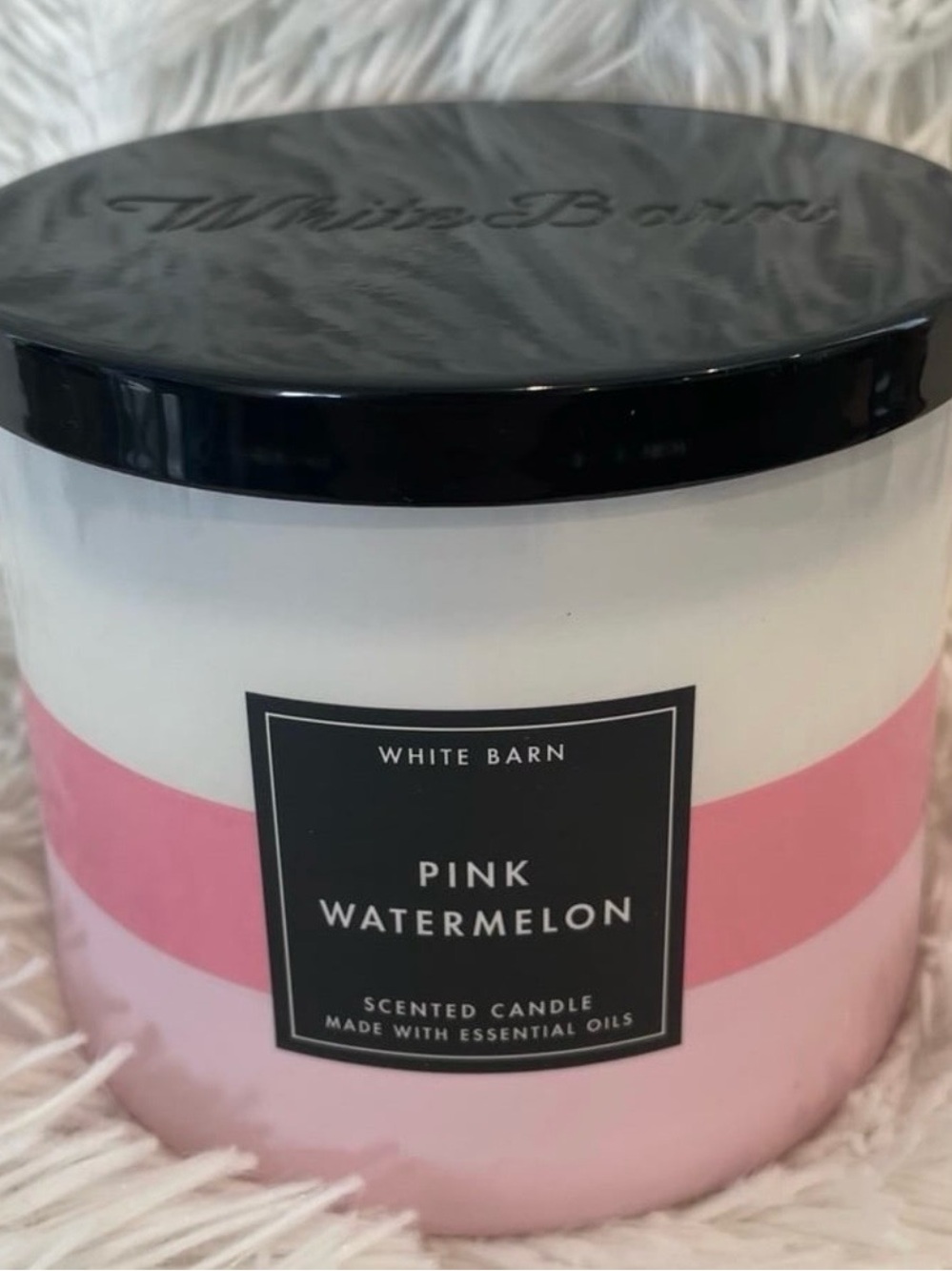 White Barn Pink Watermelon Three-Wick Candle with Black Lid